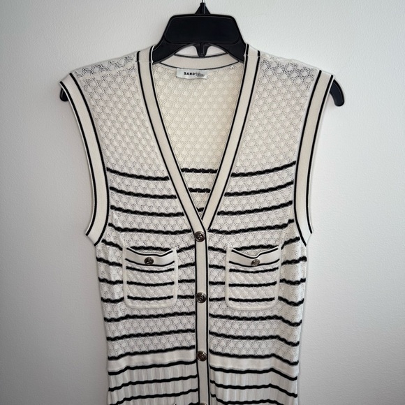 Sandro Molina Button Front Maxi Black & White Striped Sweater Dress - Picture 2 of 8